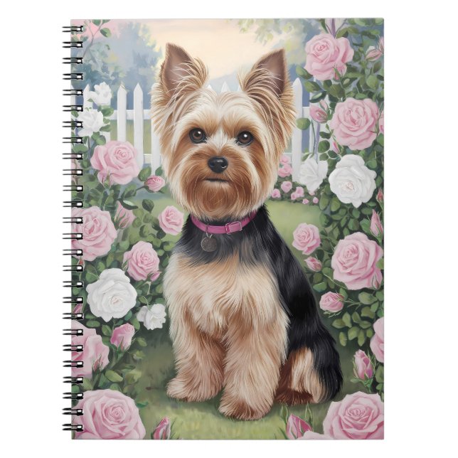 Elegant Yorkshire Terrier Rose Garden Painting Notebook (Front)