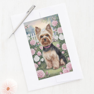 Elegant Yorkshire Terrier Rose Garden Painting Rectangular Sticker