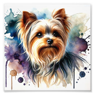 Elegant Yorkshire Terrier Watercolor Art Photo Print