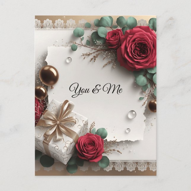 Elegant “You & Me” Gold Cursive Flat Greeting Card (Front)