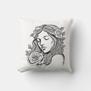 Elegant young lady woman abstract cushion
