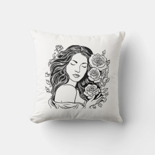 Elegant young lady woman roses cushion