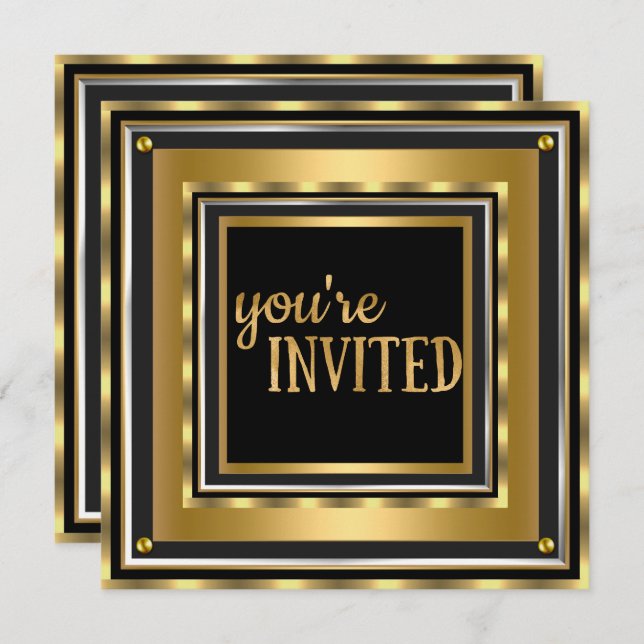Elegant You're Invited Gold Faux foil Birthday Invitation (Front/Back)