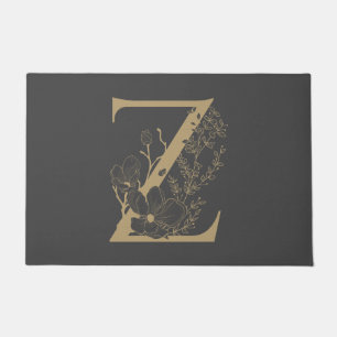 Elegant Z Boho Floral Monogram Initial Grey Gold Doormat