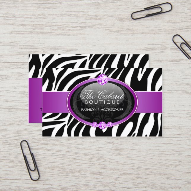 Elegant Zebra Fashion Jewellery Business Card (Front/Back In Situ)