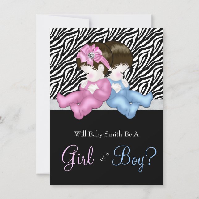 Elegant Zebra Gender Reveal Shower Invitation (Front)