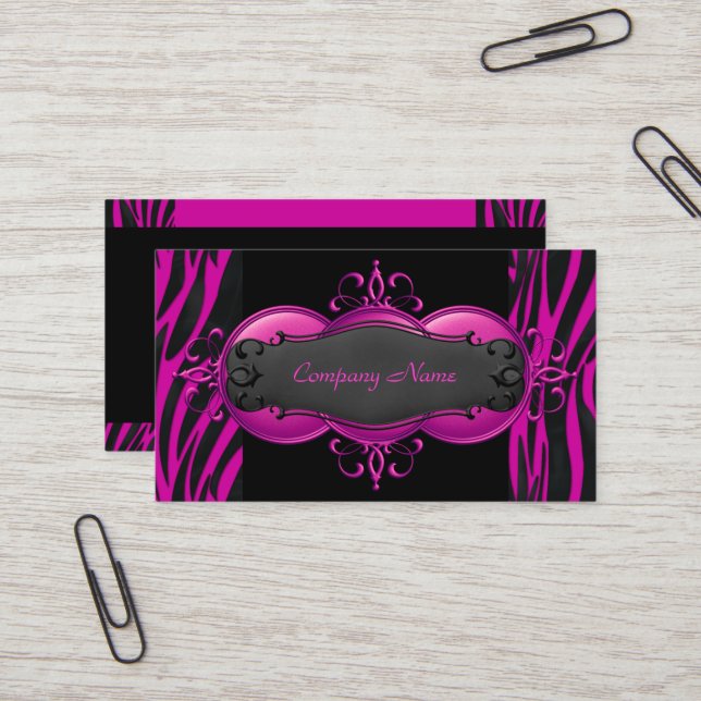 Elegant Zebra Hot Pink Black Boutique Card (Front/Back In Situ)