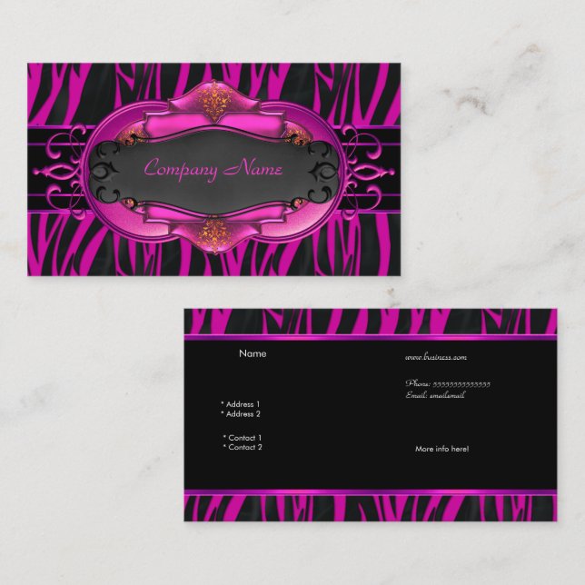 Elegant Zebra Hot Pink Black Boutique Card 4 (Front/Back)