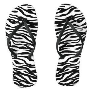Elegant Zebra Pattern Black and White Flip Flops