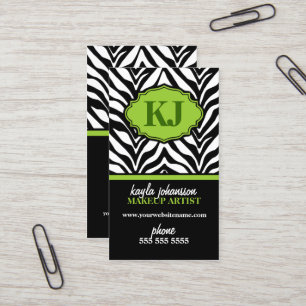 Elegant Zebra Print Monogram Business Card