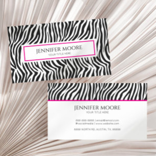Elegant Zebra Print Pink Black White Custom  Business Card