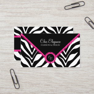 Elegant Zebra Print & Pink Lace Business Card