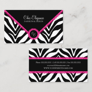 Elegant Zebra Print & Pink Lace Business Card