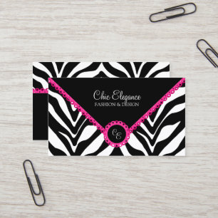 Elegant Zebra Print & Pink Lace Business Card