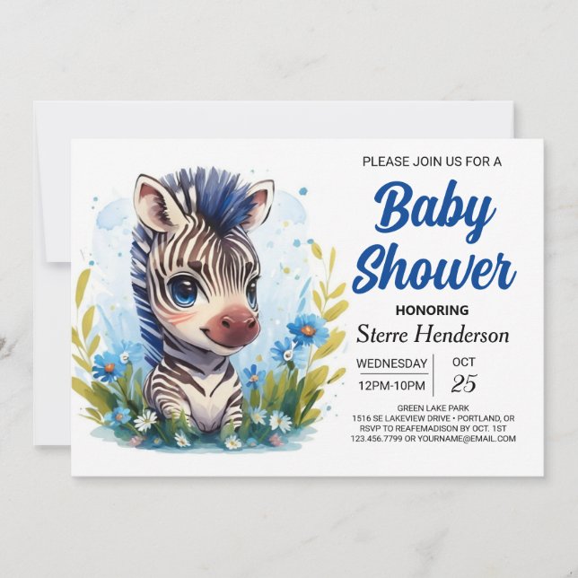 Elegant Zebra Safari Surprise Baby Shower  Invitation (Front)
