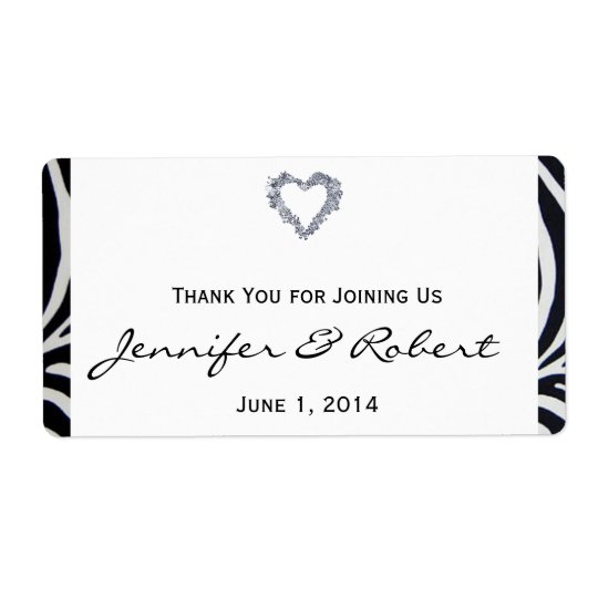 Elegant Zebra Stripe Wedding Water Bottle Label Shipping Label