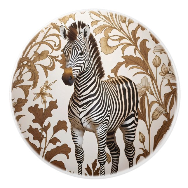 Elegant Zebra William Morris inspired  Ceramic Knob (Front)
