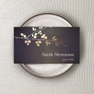 Elegant Zen Gold Branch Wood Nature Business Card