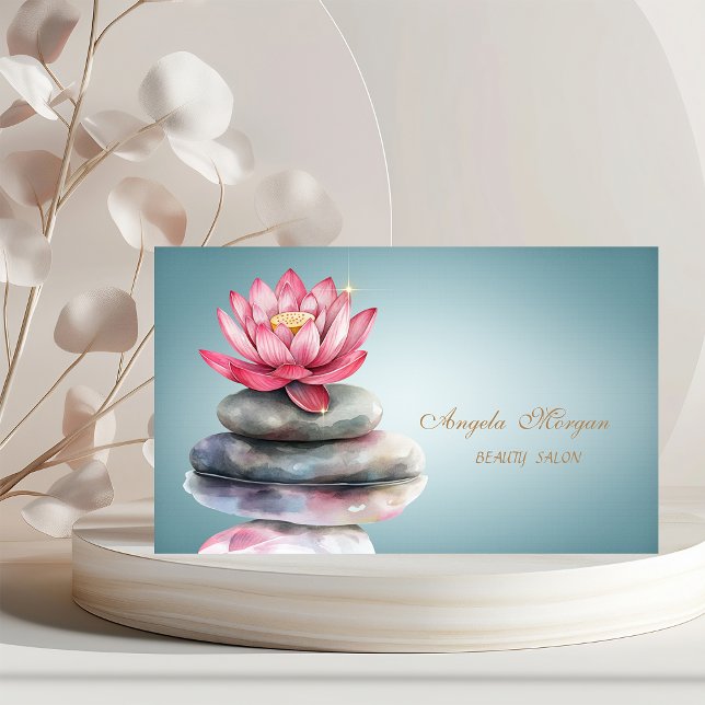 Elegant Zen Stones Blue Lotus Flower Business Card (Creator Uploaded)