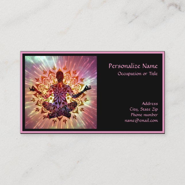 Elegant Zen Yoga Lotus Meditation Chakra Mandala Business Card (Front)