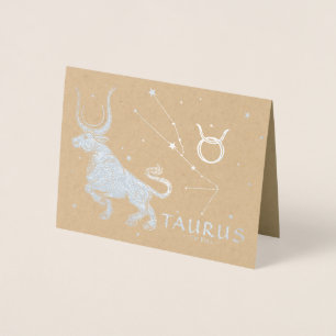 Elegant Zodiac Astrology   Taurus Birthday Silver Foil Card