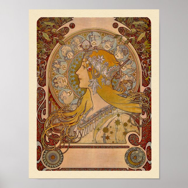 Elegant Zodiac by Alphonse Mucha Print (Front)