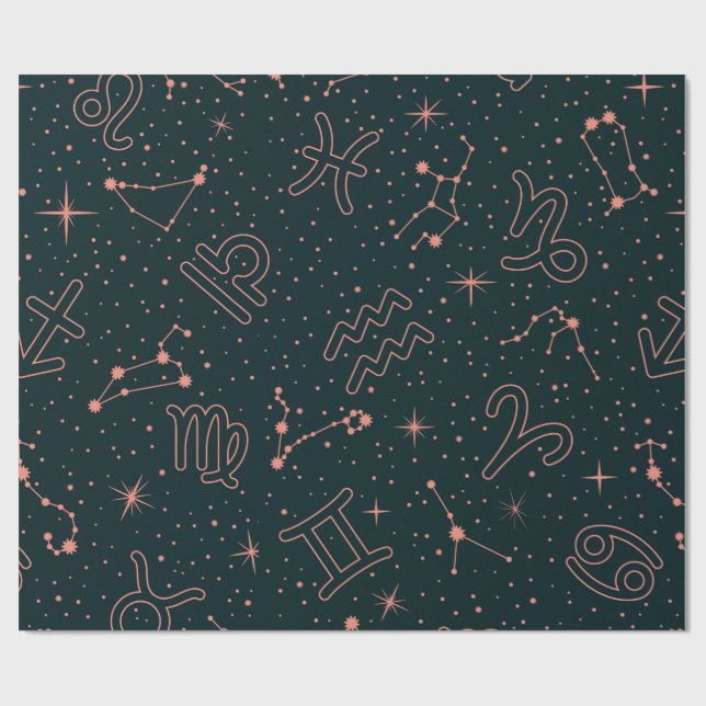 Elegant Zodiac Constellations & Astrology Symbols  Wrapping Paper (Flat)
