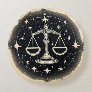 Elegant Zodiac Libra Symbol with Cosmic Starry Round Cushion