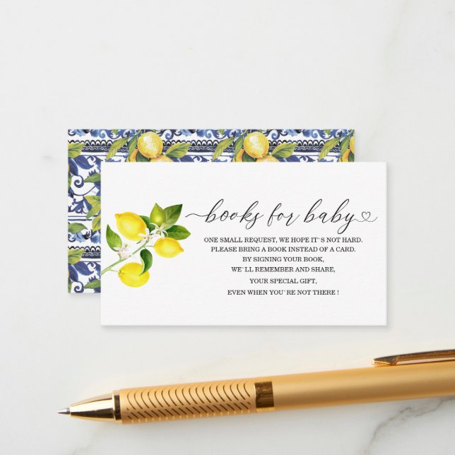 ElegantCitrus Lemon Watercolor  baby shower books  Enclosure Card (Front/Back In Situ)
