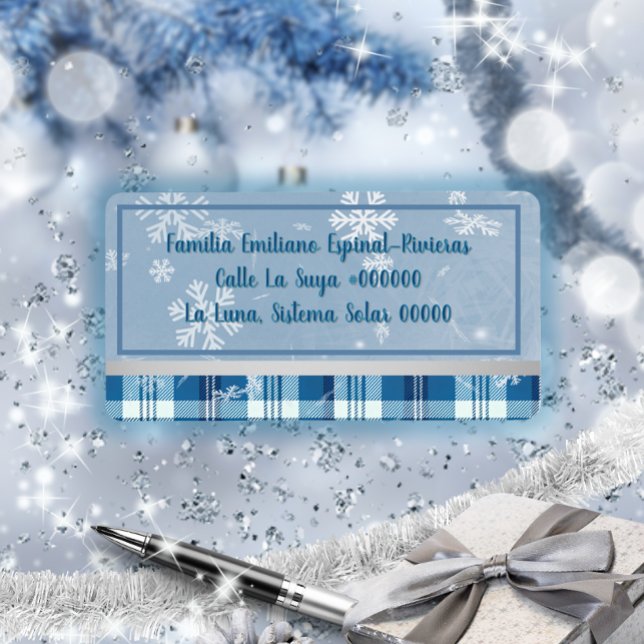 Elegante Azul Etiqueta de Dirección Navideña Label (Creator Uploaded)