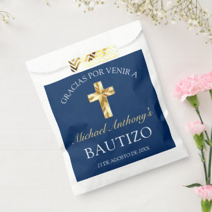 Elegante Bautismo de Bebé Azul Marino Dorado Favour Bag