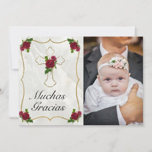 Elegante Bautismo de Bebé de Oro Rosa Rojo Gracias Thank You Card