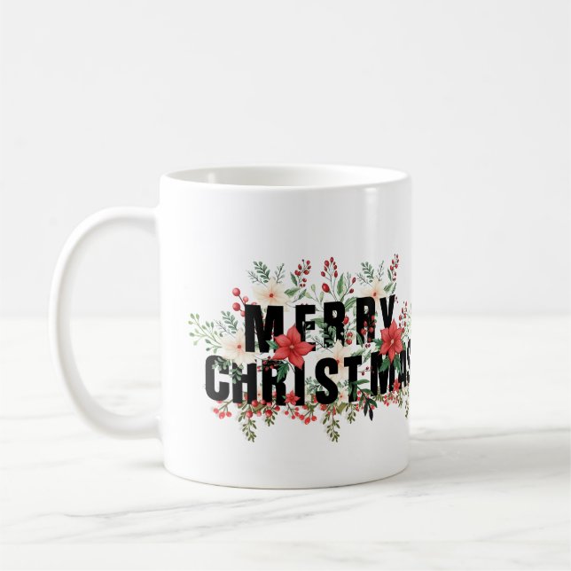 Elegante Black Typography Merry Christmas  Coffee Mug (Left)