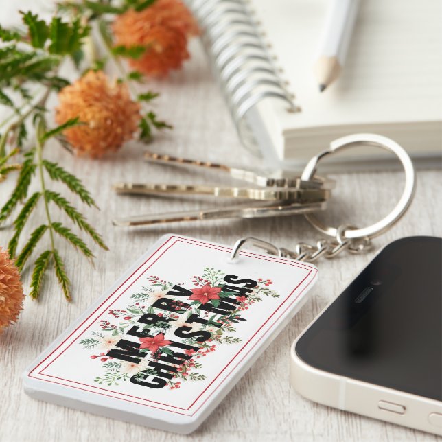 Elegante  Black Typography Merry Christmas Deep Ev Key Ring (Front Right)