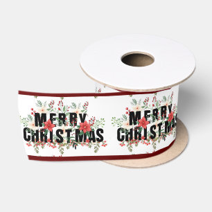 Elegante Black Typography Merry Christmas  Satin Ribbon