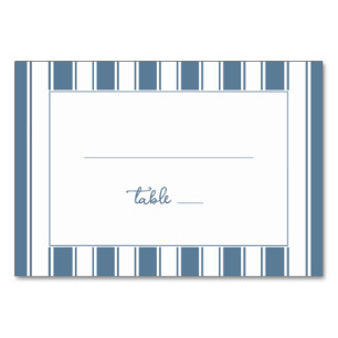 Elegante Blue Stripes Minimalist Table Number