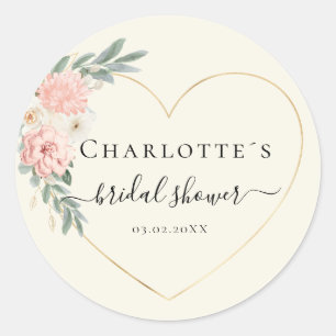 Elegante Blume Herz Brautparty   Classic Round Sticker