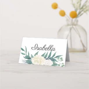 Elegante Blumen Grün Weiss Place Card
