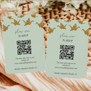 Elegante Boda de grúa de papel verde Enclosure Card