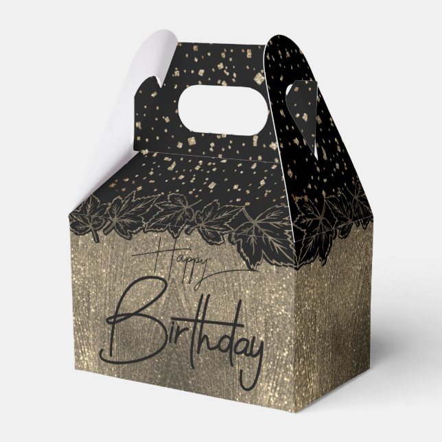 elegante con hojas para cumple favour box (Front Side)