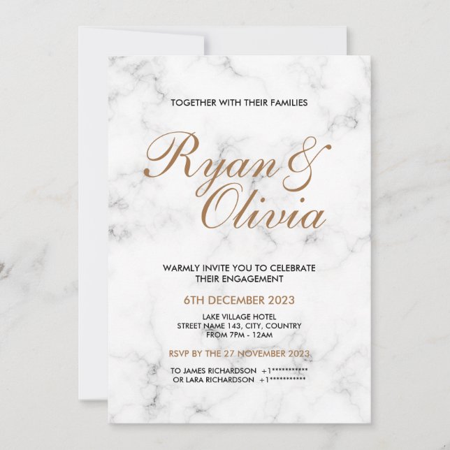 Elegante Customisable White marble wedding  Invitation (Front)
