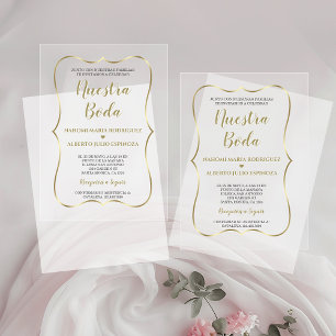 Elegante Gold Spanish Nuestra Boda Calligraphy Acrylic Invitations
