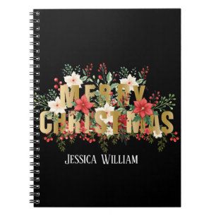 Elegante Gold Typography Merry Christmas  Notebook