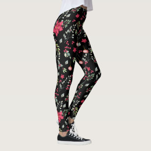 Elegante Green Gold Leaves And Red Holly Berries Leggings