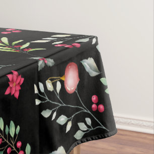 Elegante Green Gold Leaves And Red Holly Berries Tablecloth