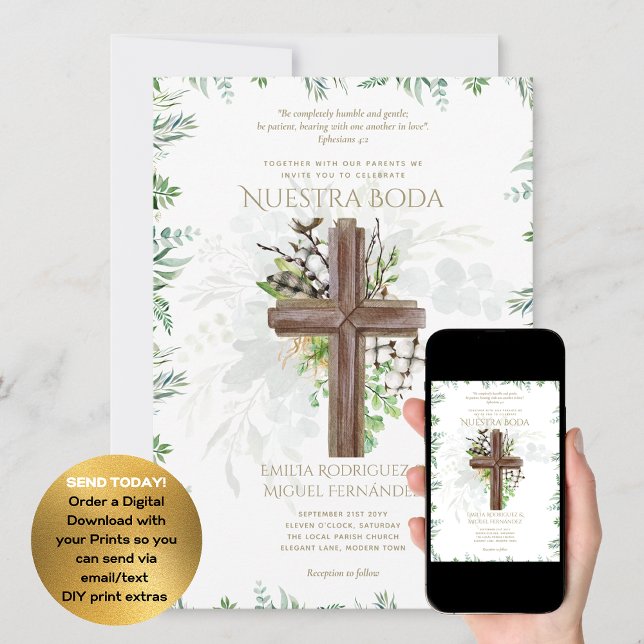 Elegante Invitación De Boda Católica Bilingüe  Inv Invitation (Creator Uploaded)