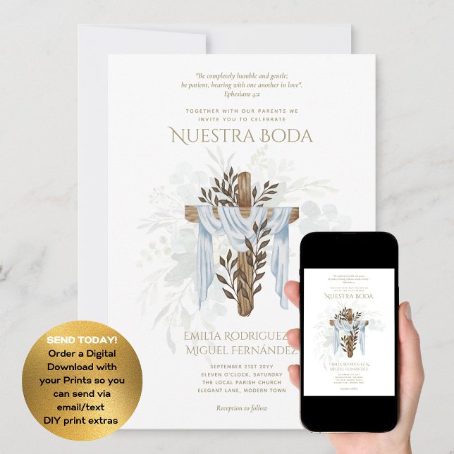 Elegante Invitación De Boda Católica Bilingüe  Invitation (Creator Uploaded)