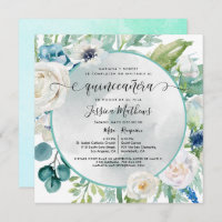 Elegante Invitación de Quinceañera Aqua Turquesa I