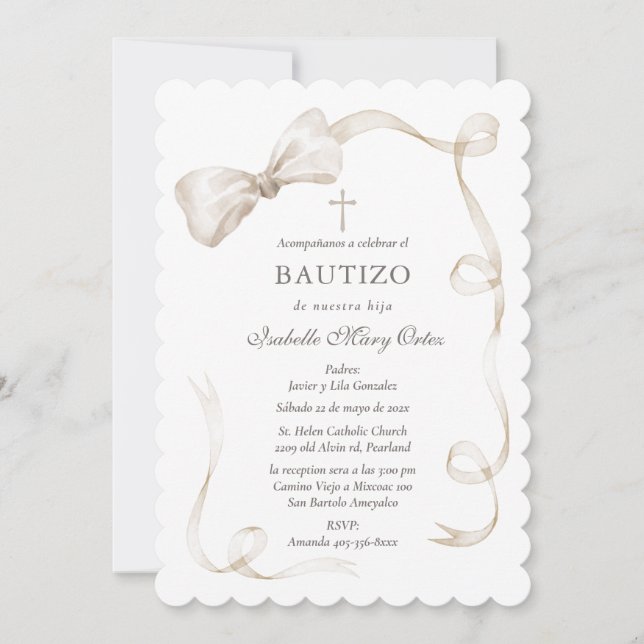 Elegante Para Bautizo De Niña En Tonos Beige Invitation (Front)