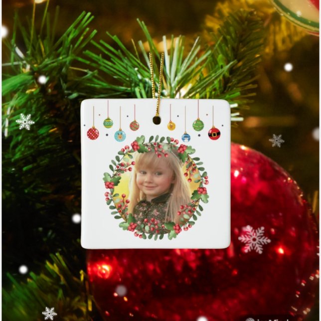 Elegante Personalise Name And Photo Wreath  Ceramic Ornament (Creator Uploaded)